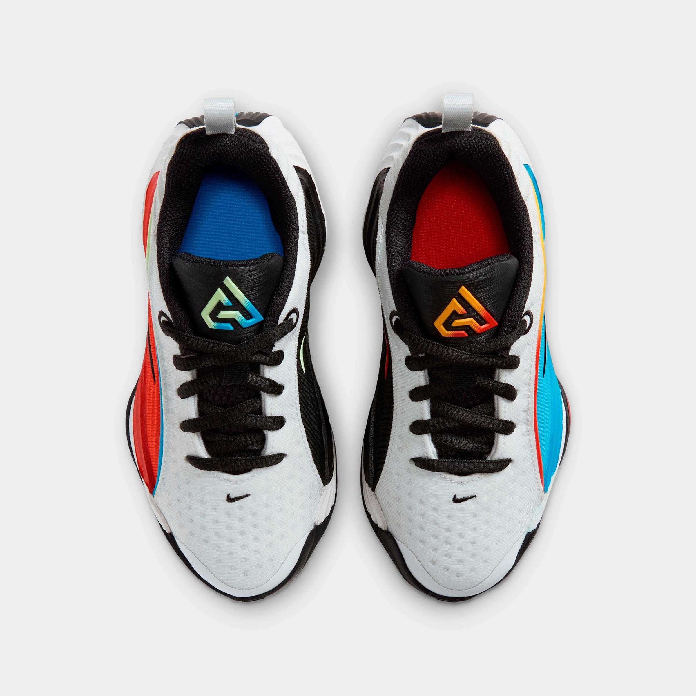 Little Kids' Nithtke Giannis Immortality 5 Basketball Shoes - Off White/Picante Red/Current Blue/Black - Top view