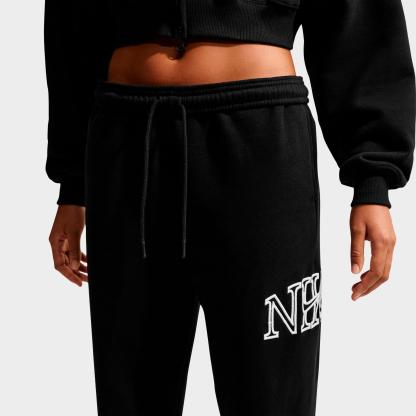 Women's Nithtke Studio Fleece Medium-Weight "Graphic Pack" Oversized Cuffed Logo Pants - Total Black/White
