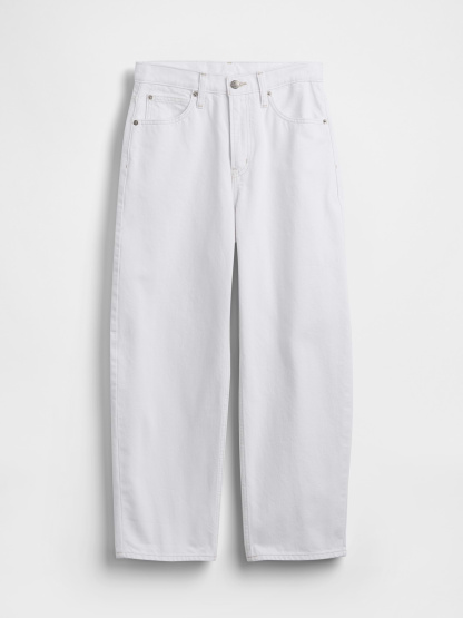 High Rise Crop Barrel Jeans - Fresh white
