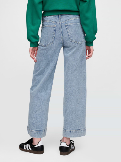 High Rise Stride Wide-Leg Ankle Jeans - Light wash