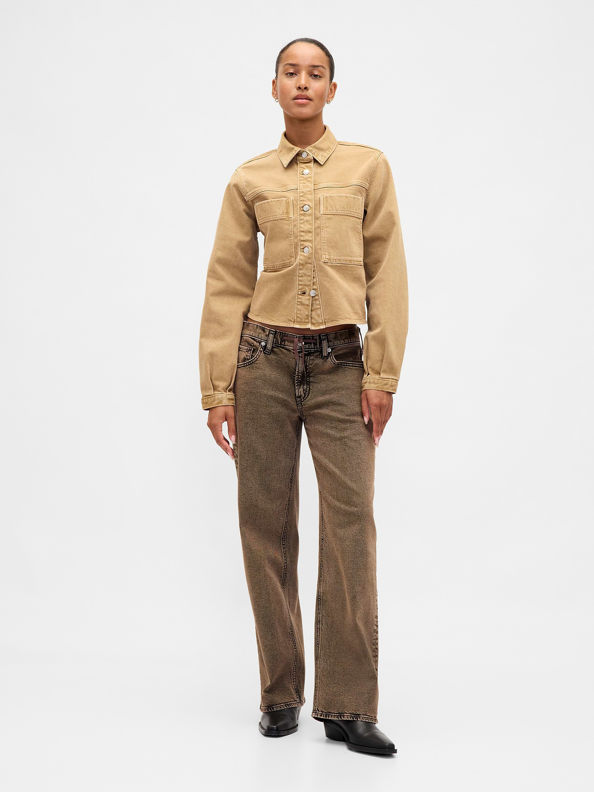 Low Rise Lace-Up '90s Loose Jeans - Brown acid wash