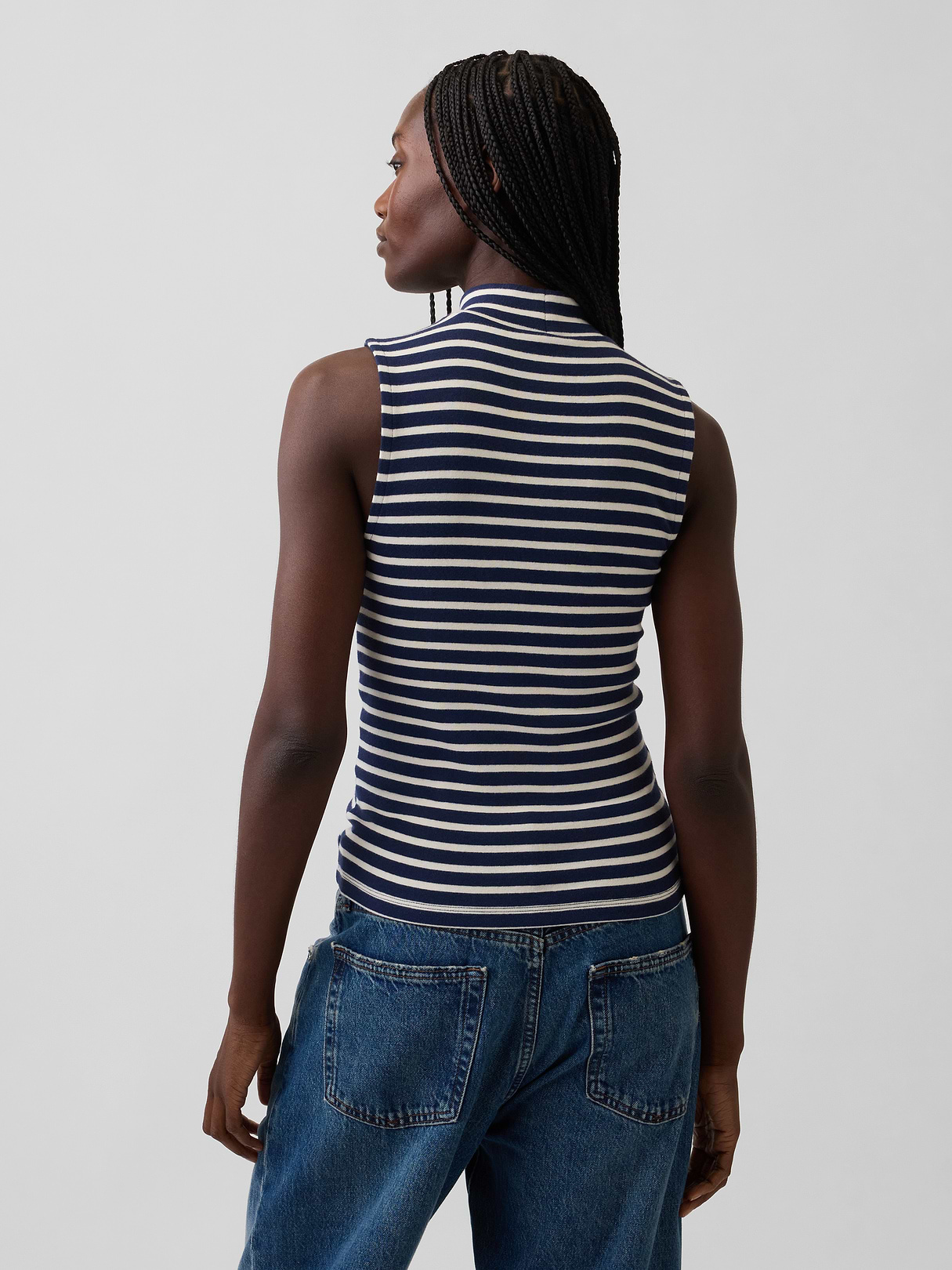 Modern Mockneck Tank Top - Navy blue stripe