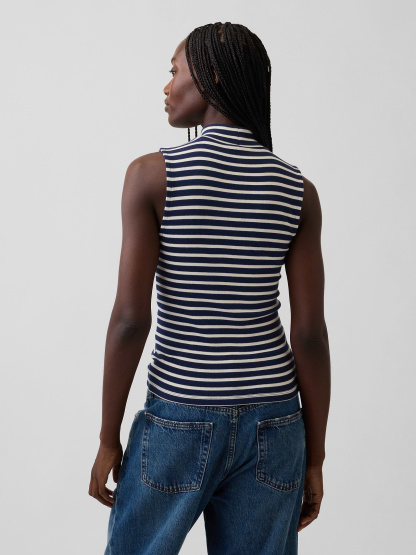 Modern Mockneck Tank Top - Navy blue stripe