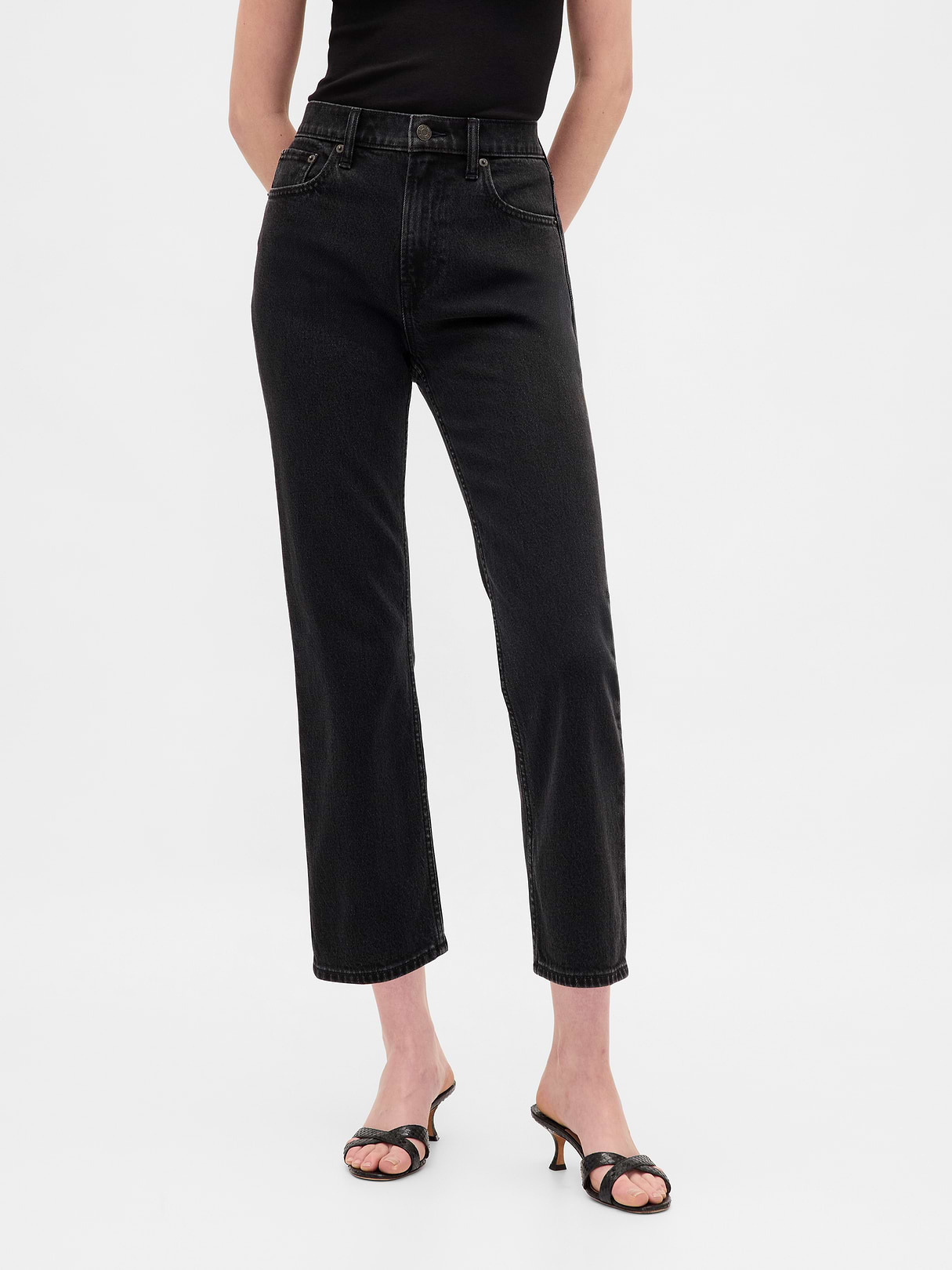High Rise ’90s Slim Straight Crop Jeans - Black