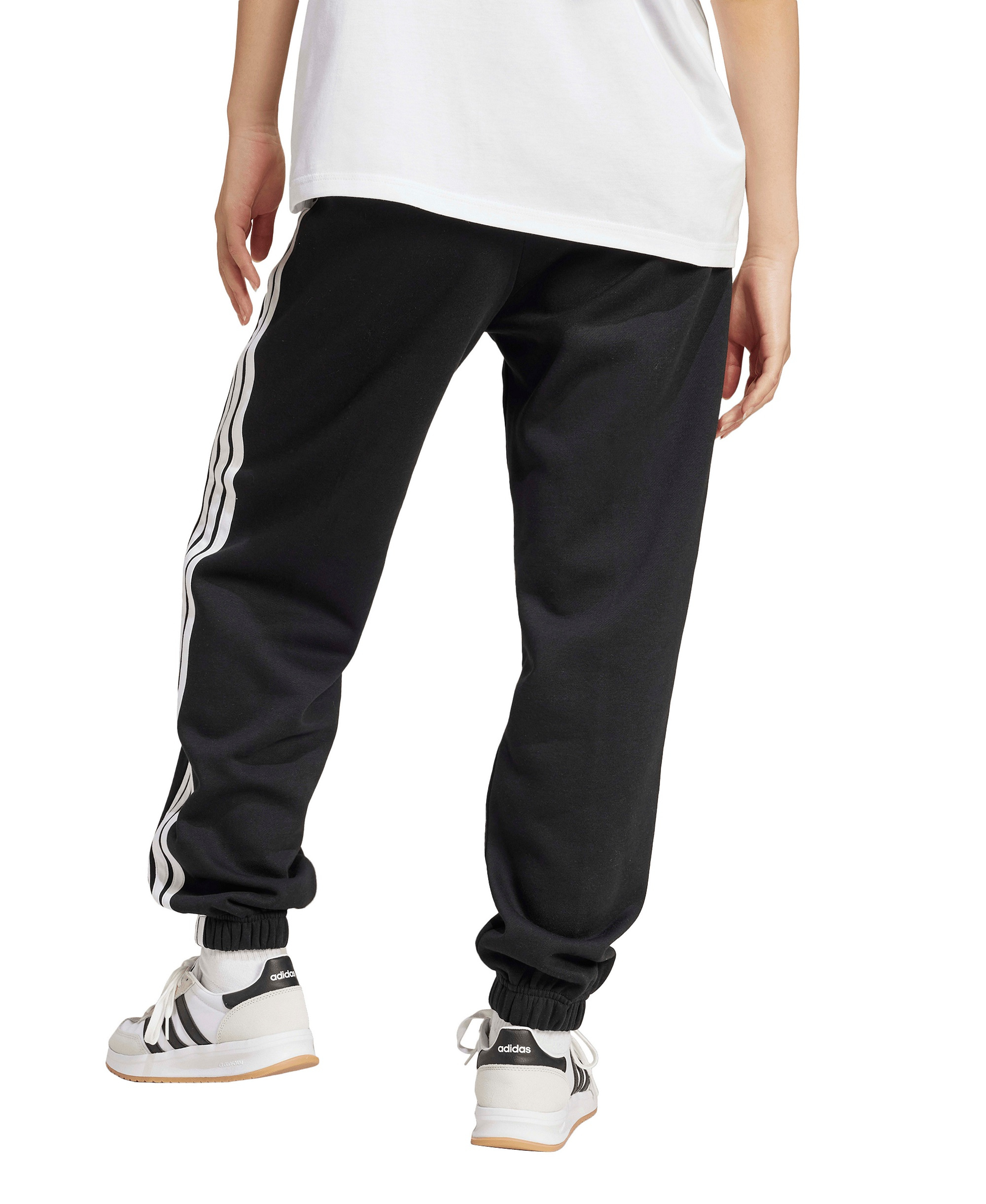 adidas Women's Essentials 3-Stripes Pull-On Fleece Loose Pants - Black/White