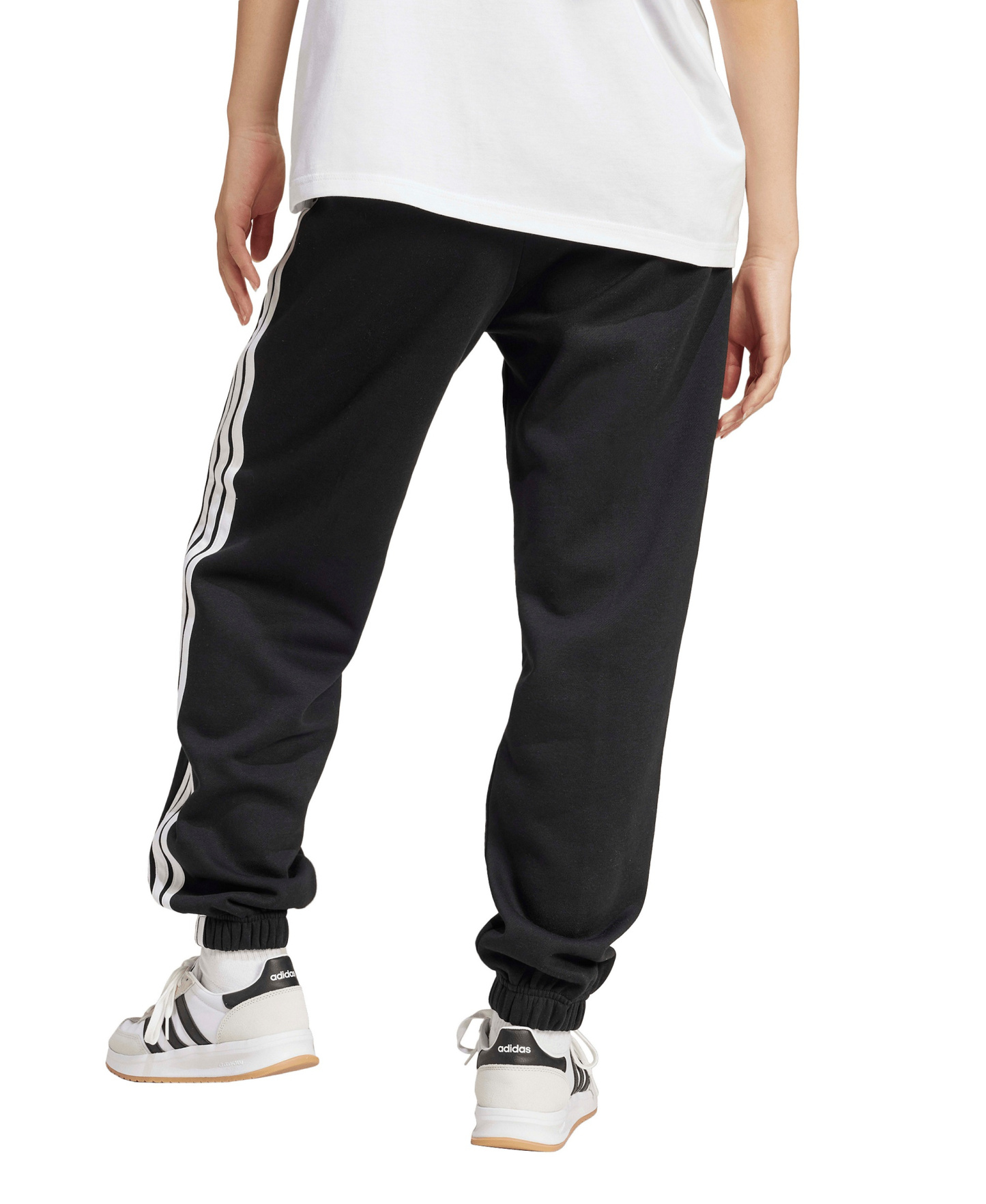 adidas Women's Essentials 3-Stripes Pull-On Fleece Loose Pants - Black/White