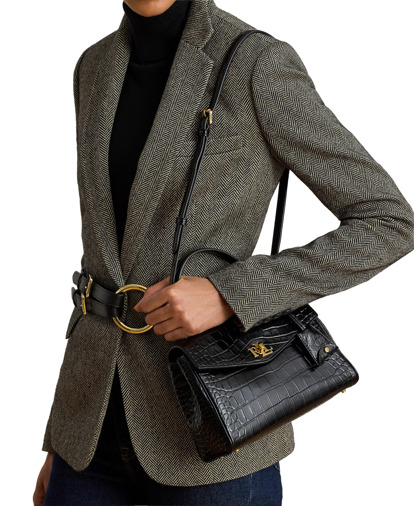 Lauren Ralph Lauren Farrah Embossed Small Soft Satchel Handbag - Black