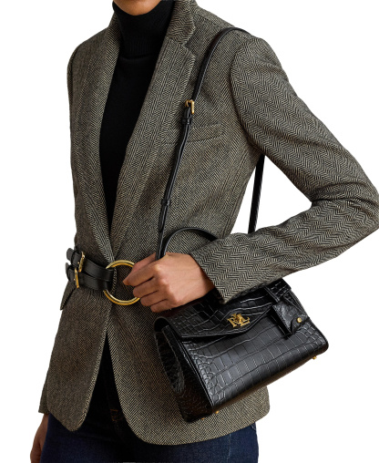 Lauren Ralph Lauren Farrah Embossed Small Soft Satchel Handbag - Black