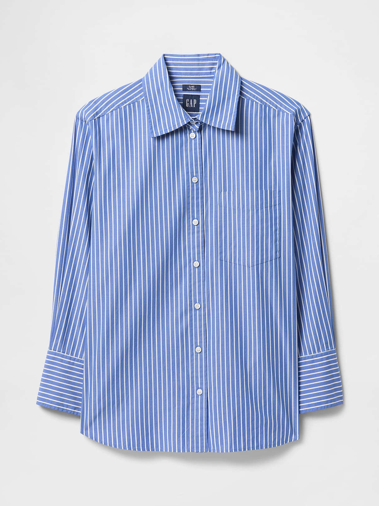 Organic Cotton Poplin Stripe Big Shirt - Blue stripe