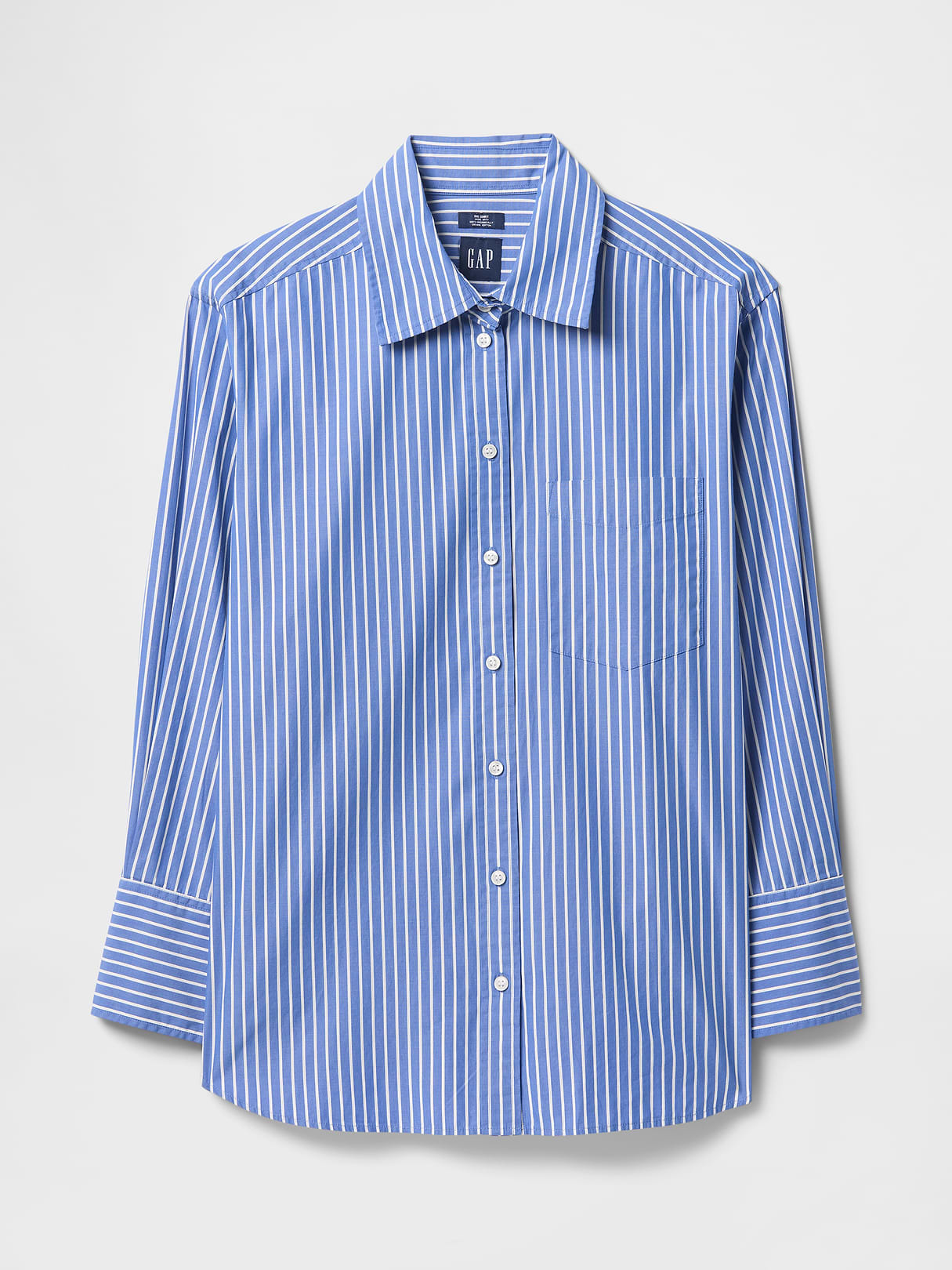 Organic Cotton Poplin Stripe Big Shirt - Blue stripe