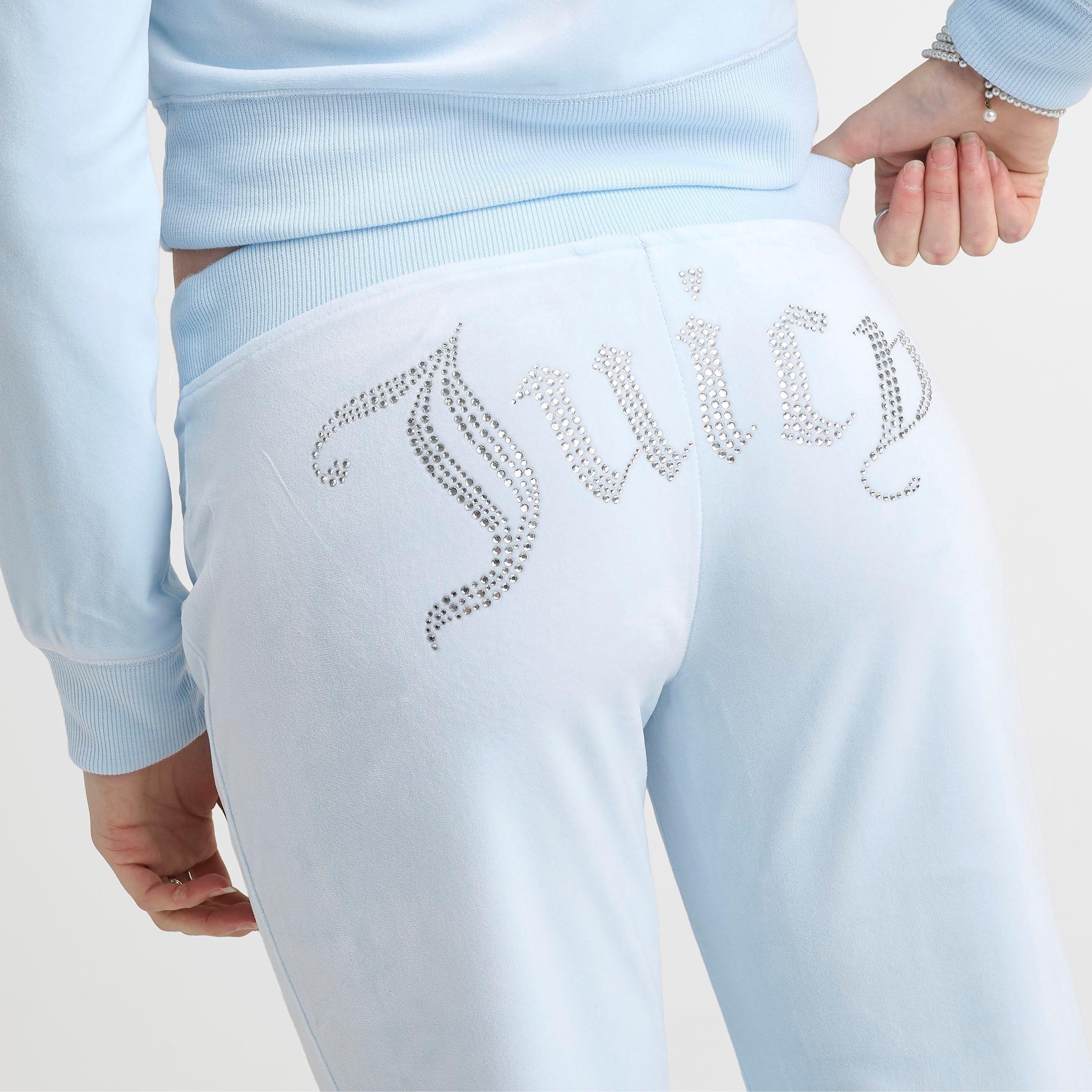 Women's Juicy Couture OG Big Bling Velour Track Pants - Ice Water