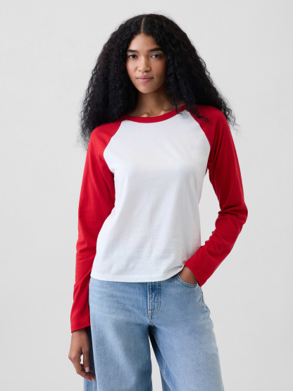 Organic Cotton VintageSoft Raglan T-Shirt - Fresh white & red