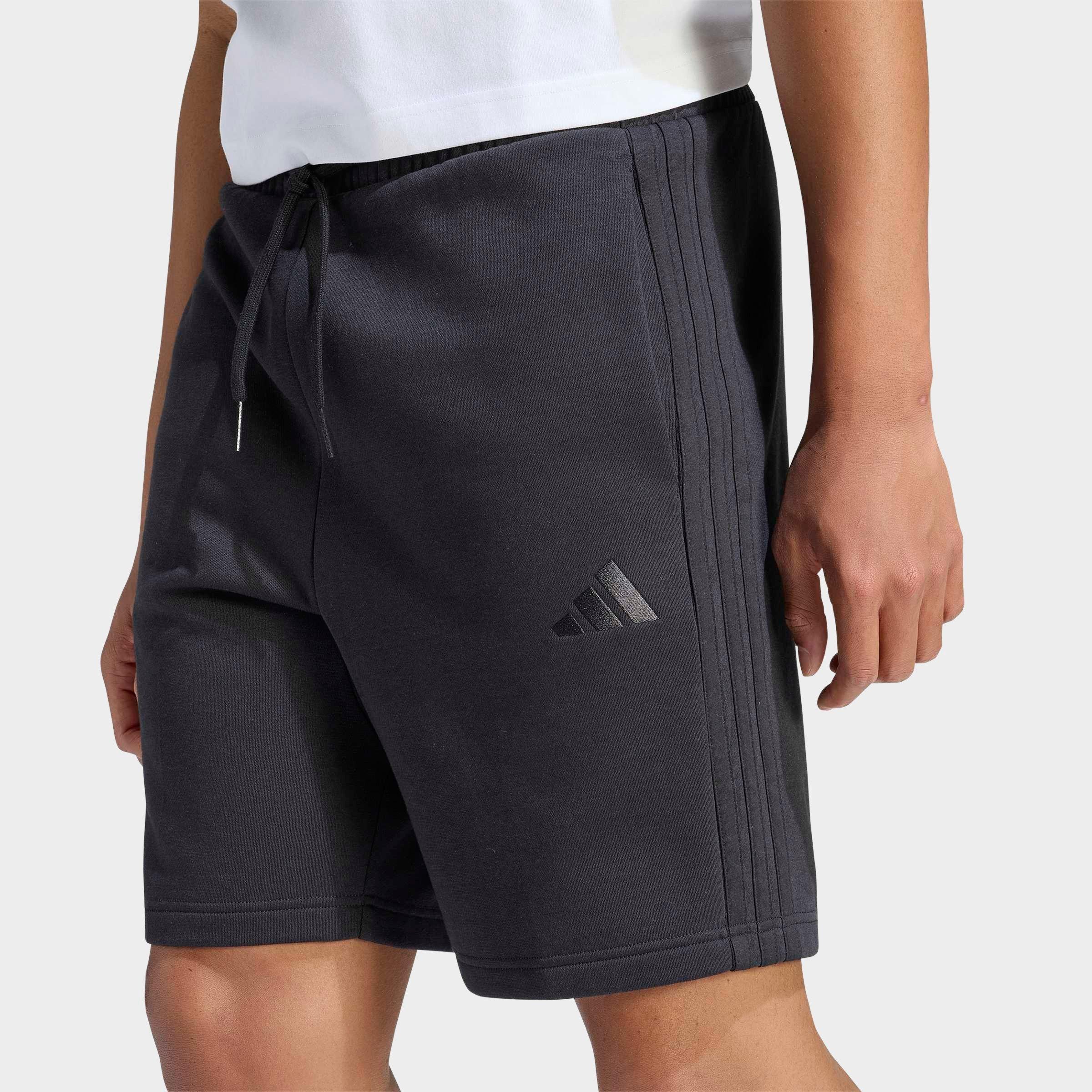 Men's adidas Essentials 3-Stripes Fleece Shorts - Black/Black