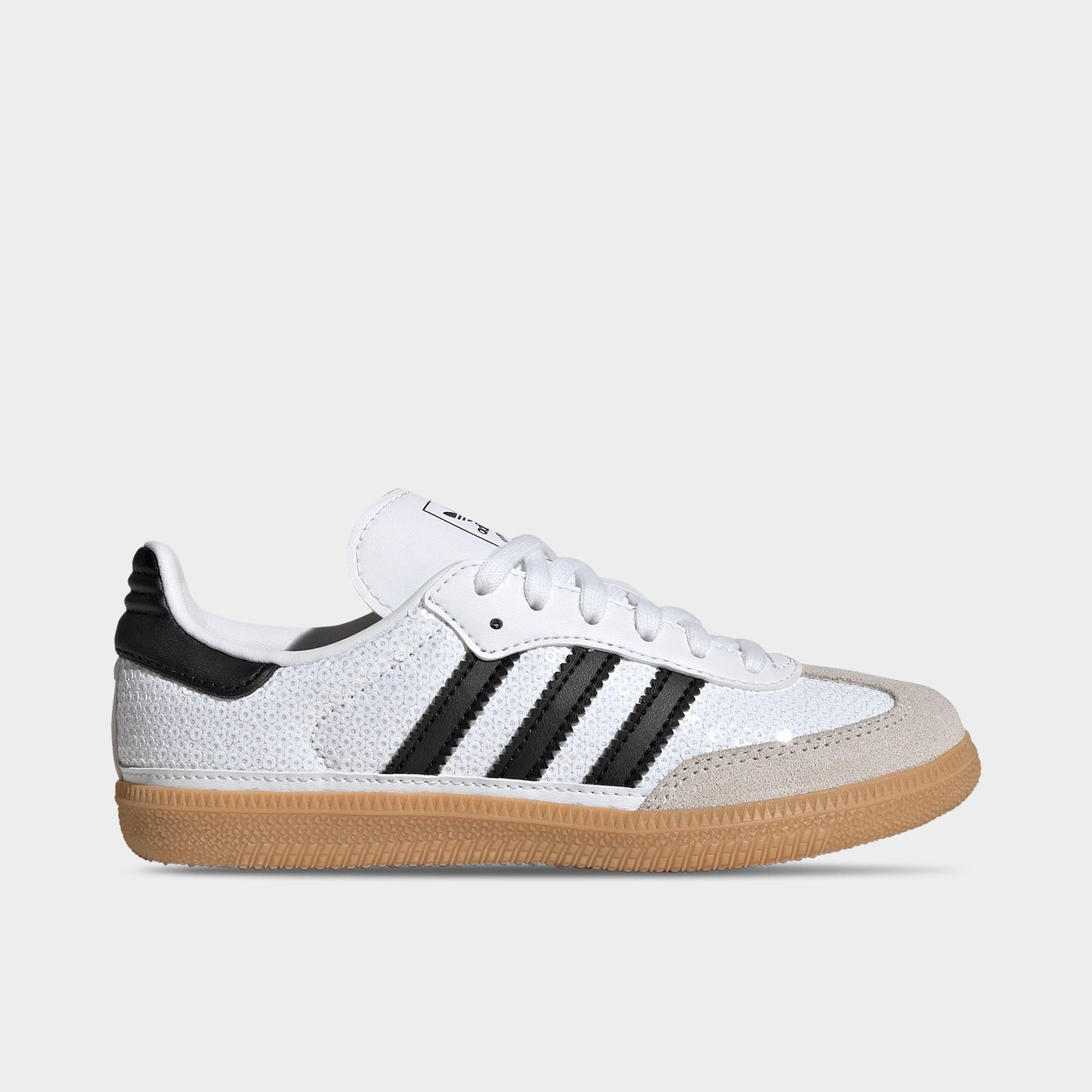 Little Kids' adidas Originals Samba OG Casual Shoes - Footwear White/Core Black/Grey One - Left shoe facing left. Outside of the shoe.