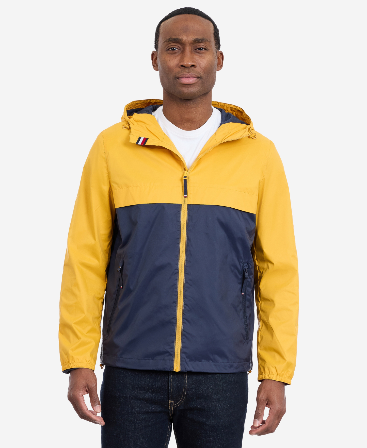 Tommy Hilfiger Men's Hooded Windbreaker Jacket - Yellow/Navy