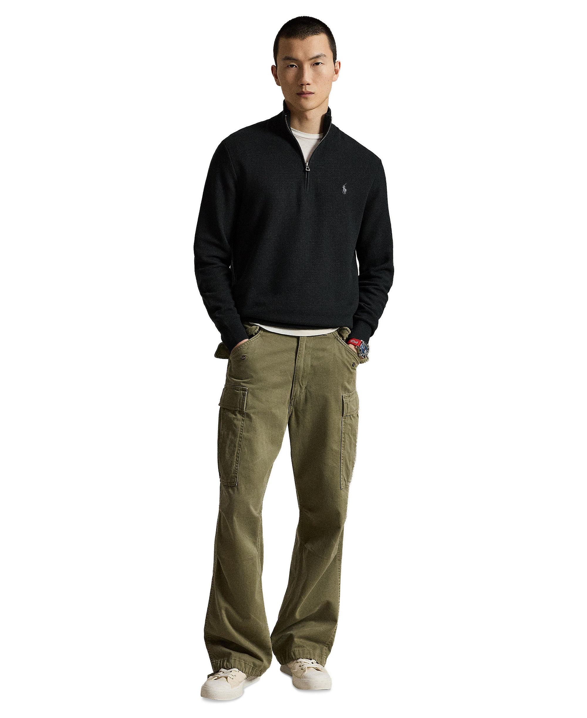 Polo Ralph Lauren Men's Mesh-Knit Cotton Quarter-Zip Sweater - Polo Black W/C9939