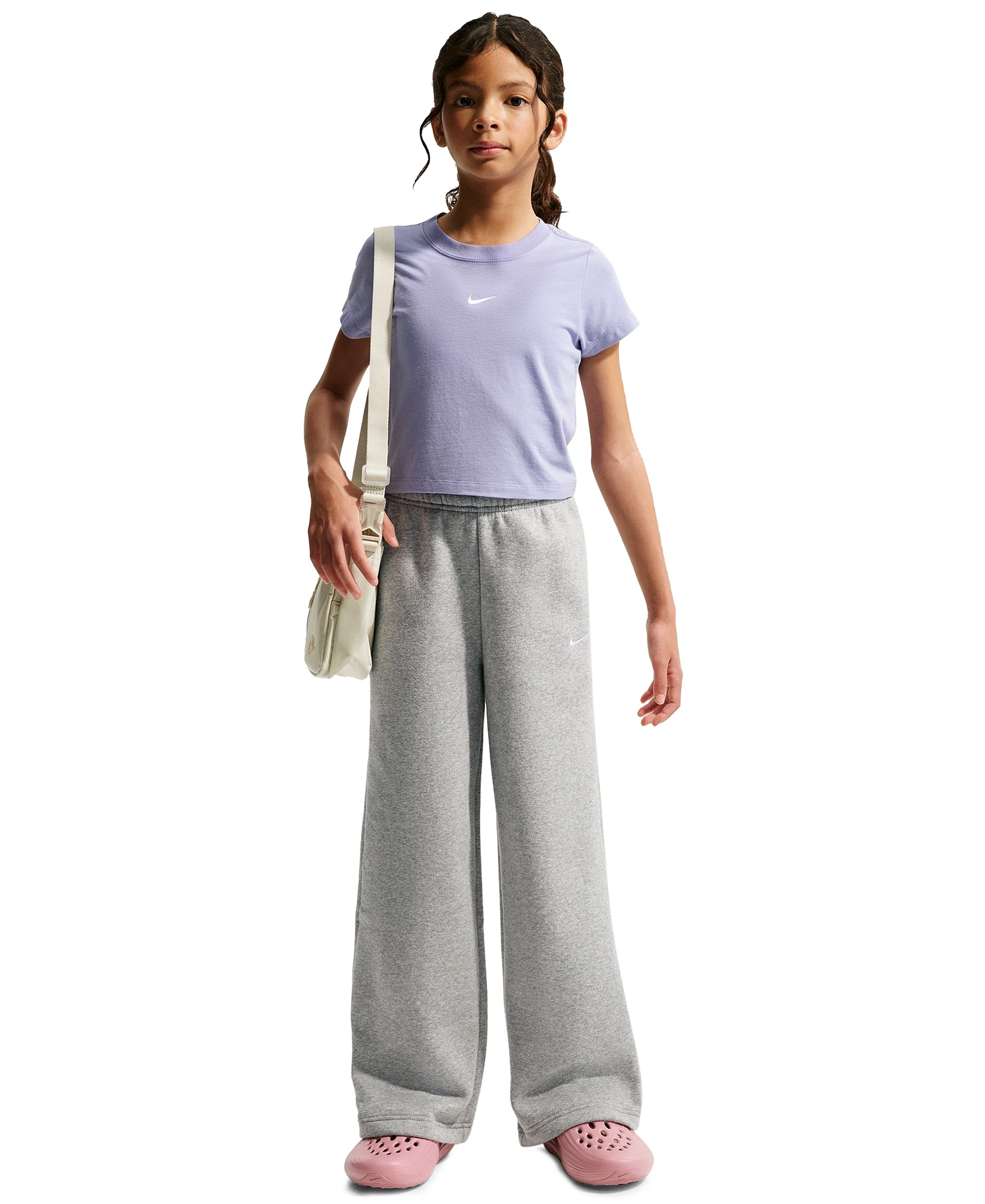 Nike Girls' 7-16 Sportswear Studio Fleece Wide Leg Pants - Dark Gray Heather