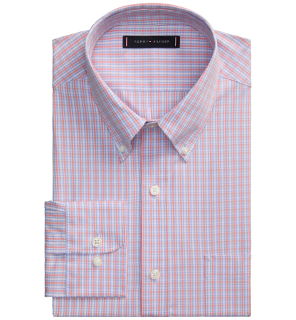 Tommy Hilfiger Men's Regular Fit Wrinkle Resistant Stretch Dress Shirt - Coral Multi