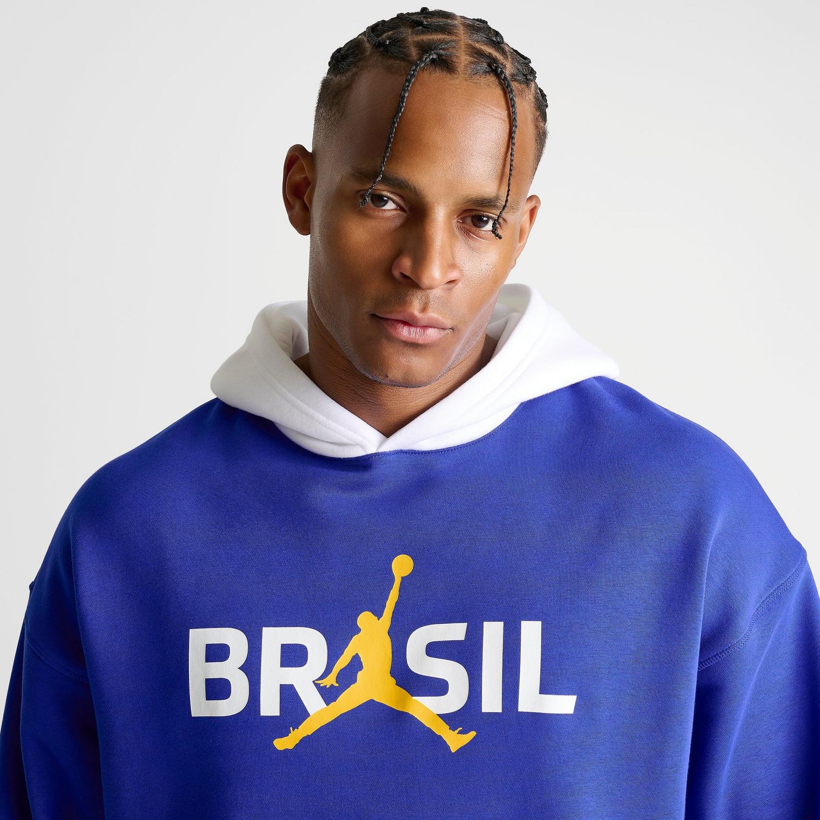Men's Jordan Brazil Brooklyn Fleece Pullover Hoodie - Old Royal/White - view 5