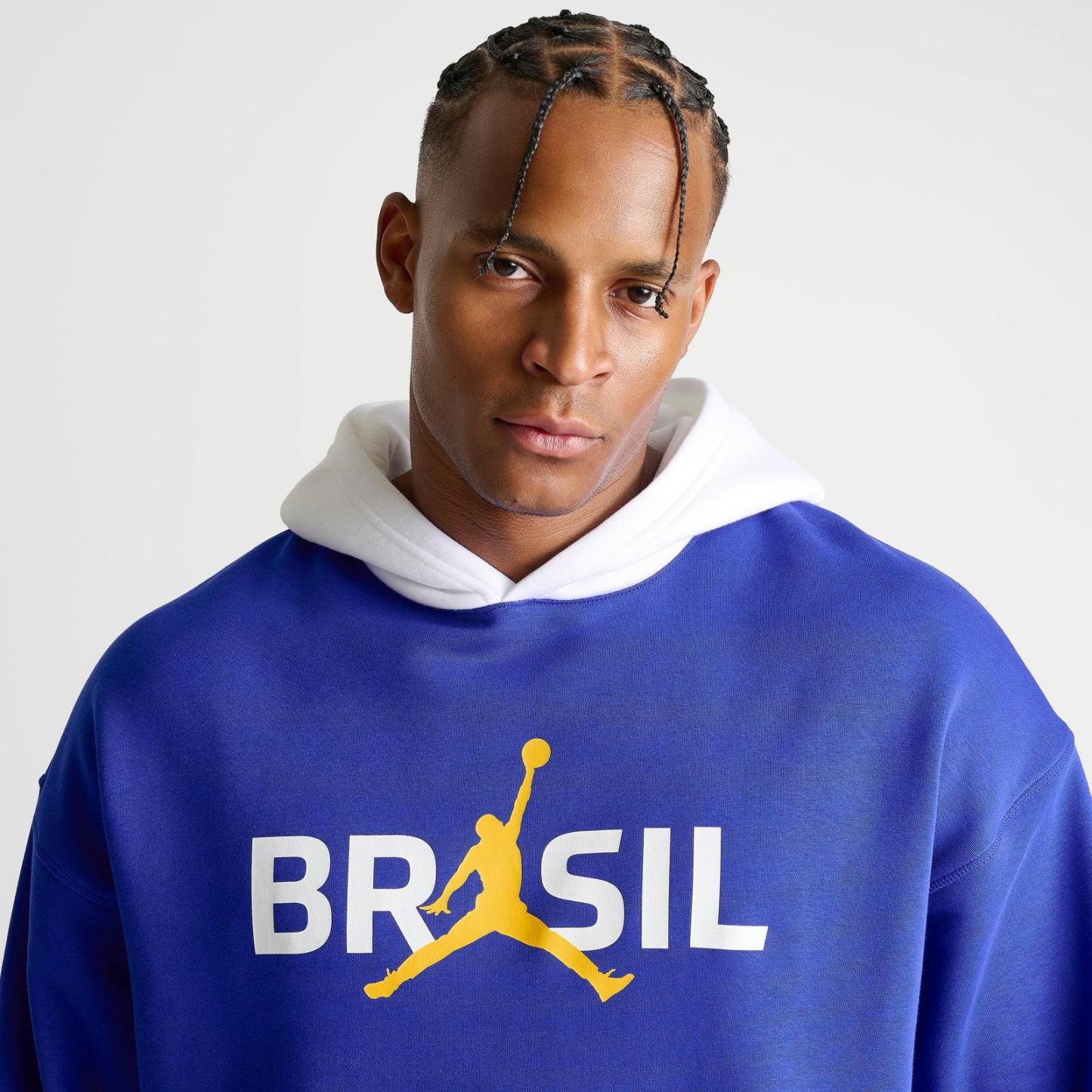 Men's Jordan Brazil Brooklyn Fleece Pullover Hoodie - Old Royal/White - view 5