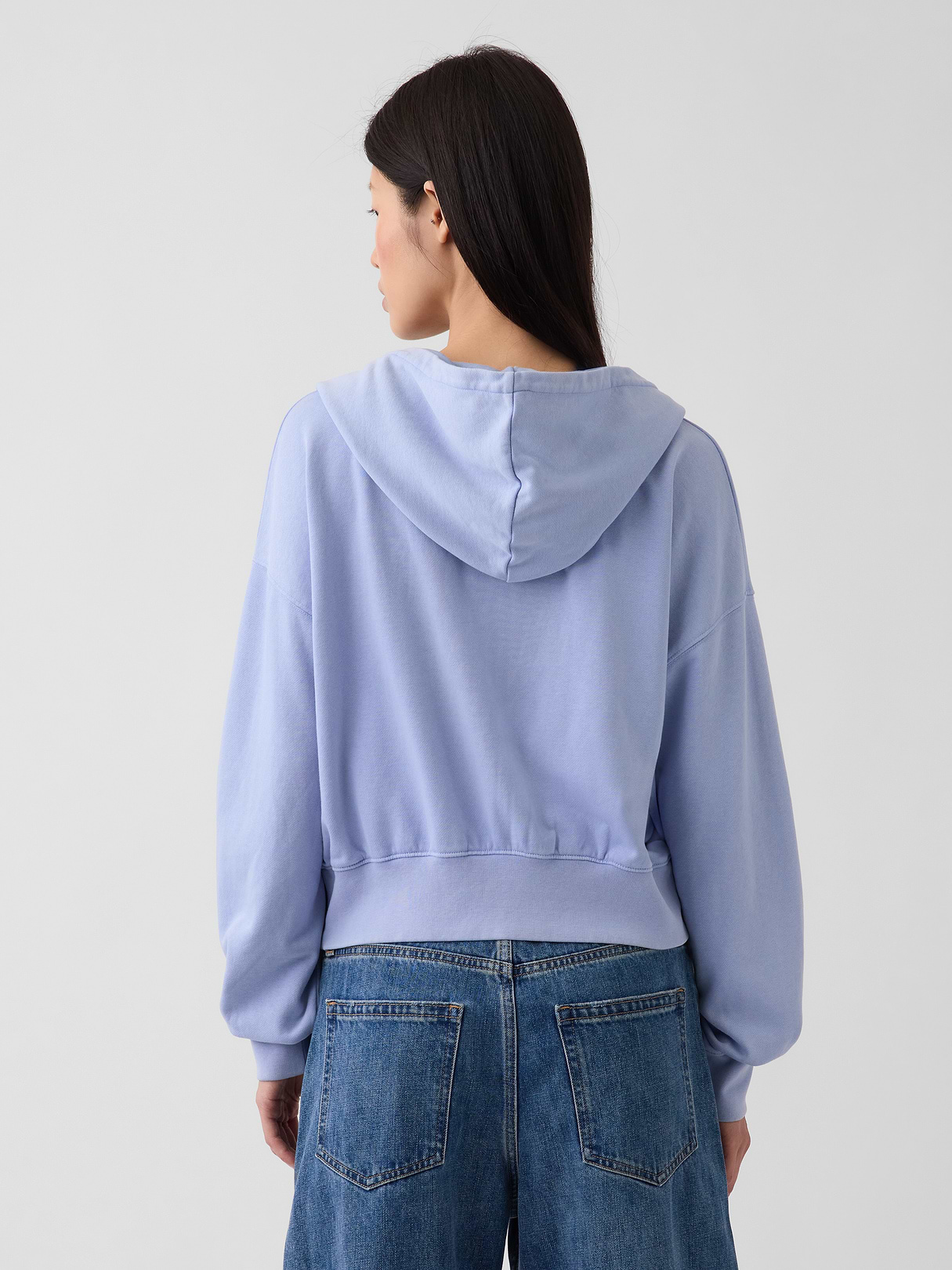 VintageSoft Terry Oversized Wedge Zip Hoodie - Light blue