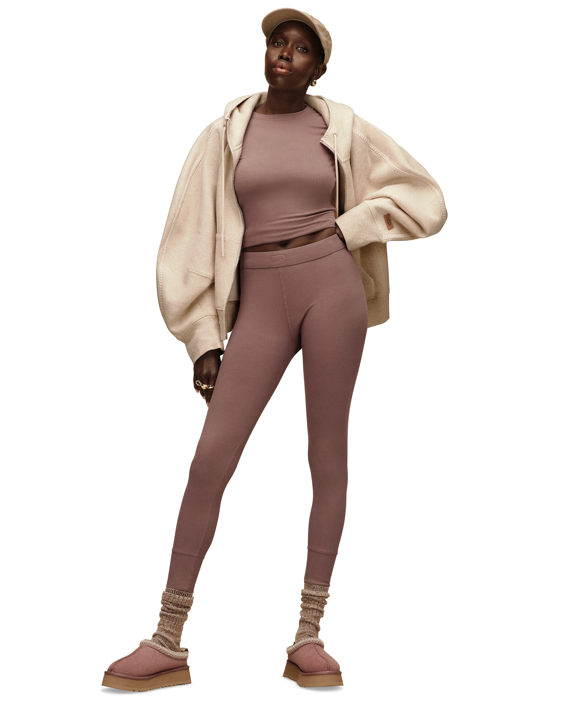 UGG® Women's 3-Piece Rib Knit Slouchy Crew Socks - Burnt Cedar / Moonlight / Coffee Grounds