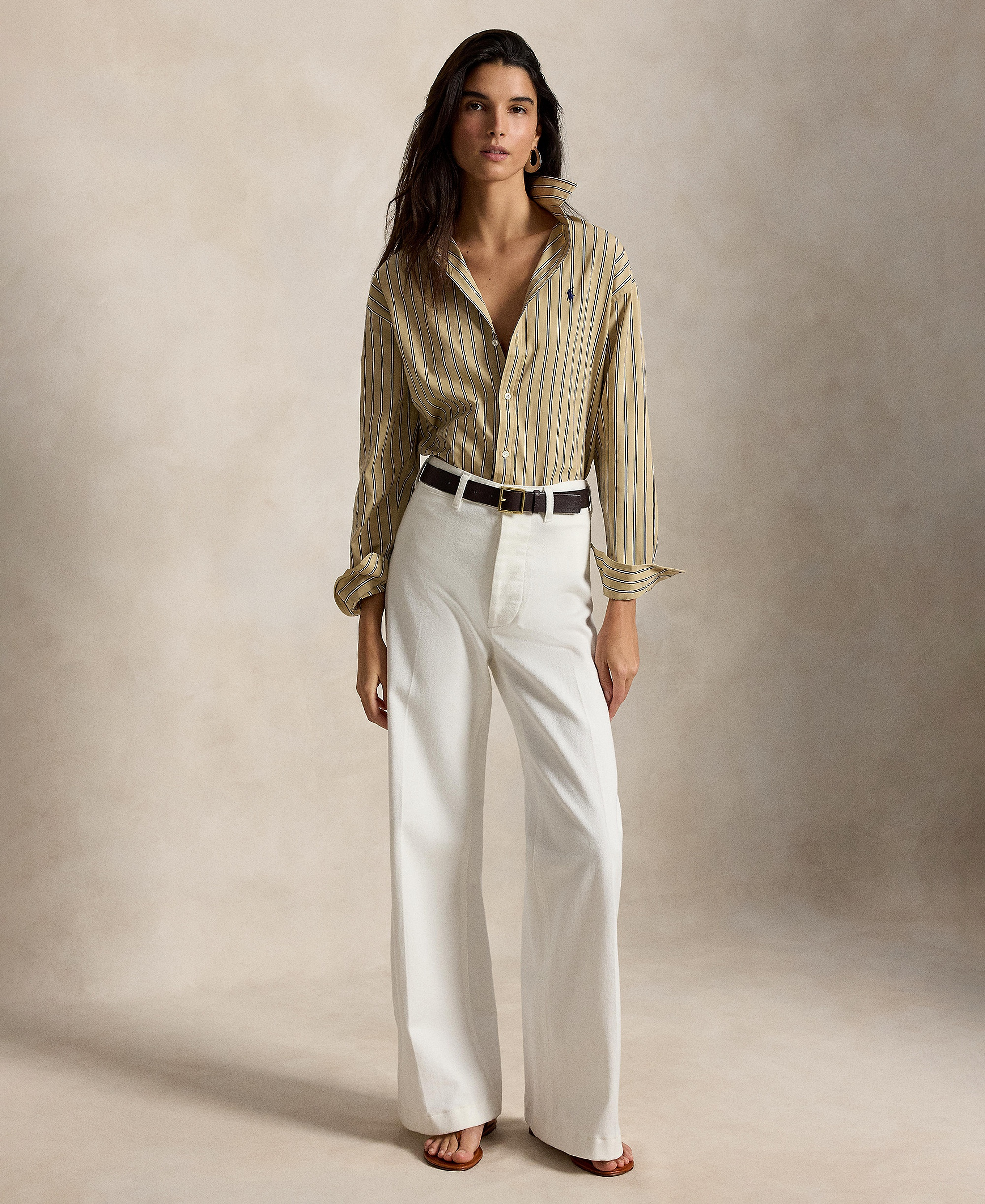 Polo Ralph Lauren Women's Relaxed-Fit Striped Cotton Shirt - Tan Royal Multi