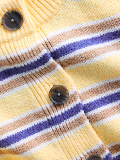 CashSoft Oversized Chunky Cardigan - Yellow & blue stripe