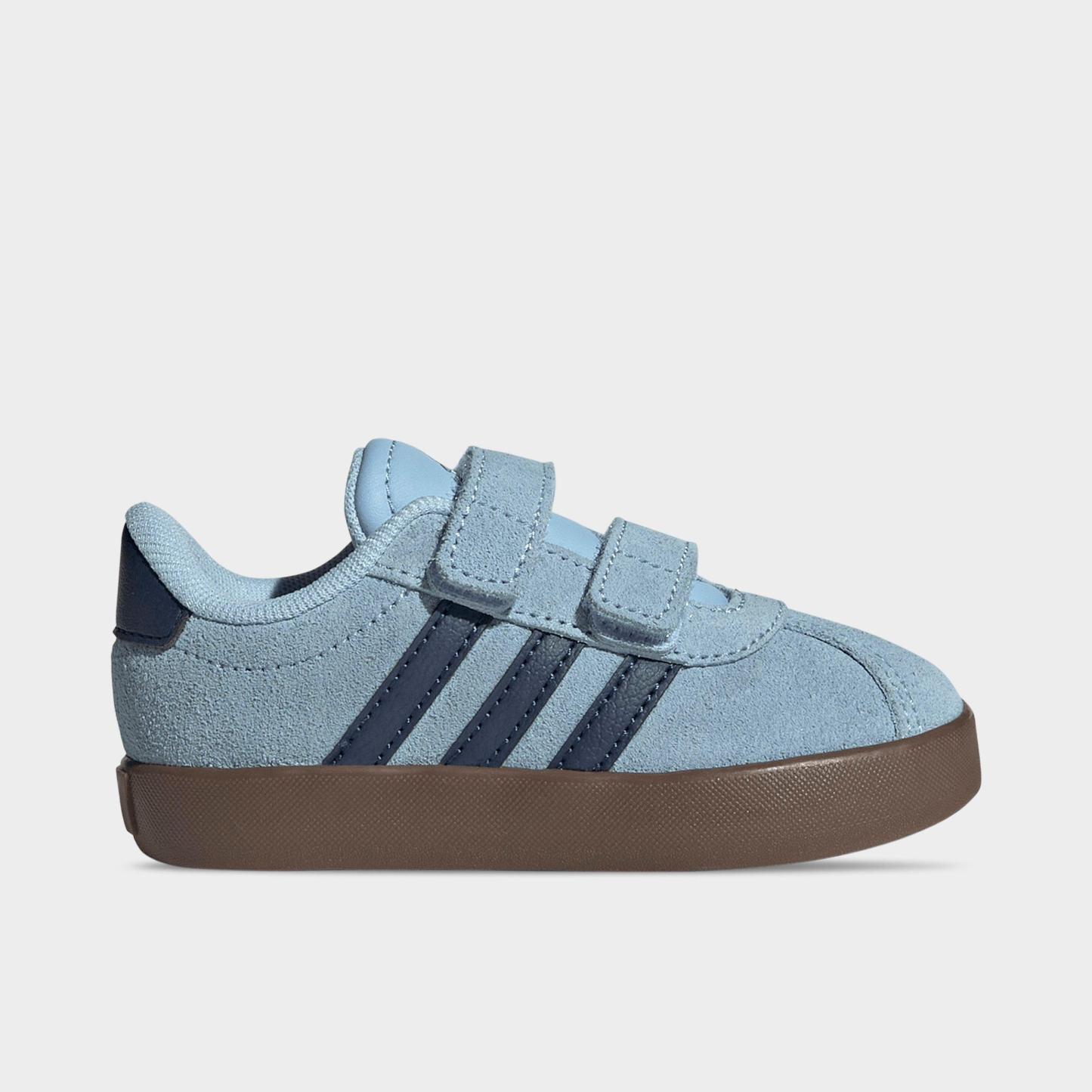 Kids' Toddler adidas VL Court 3.0 Hook-And-Loop Casual Shoes - Clear Sky/Night Indigo/Gum - Left shoe facing left. Outside of the shoe.
