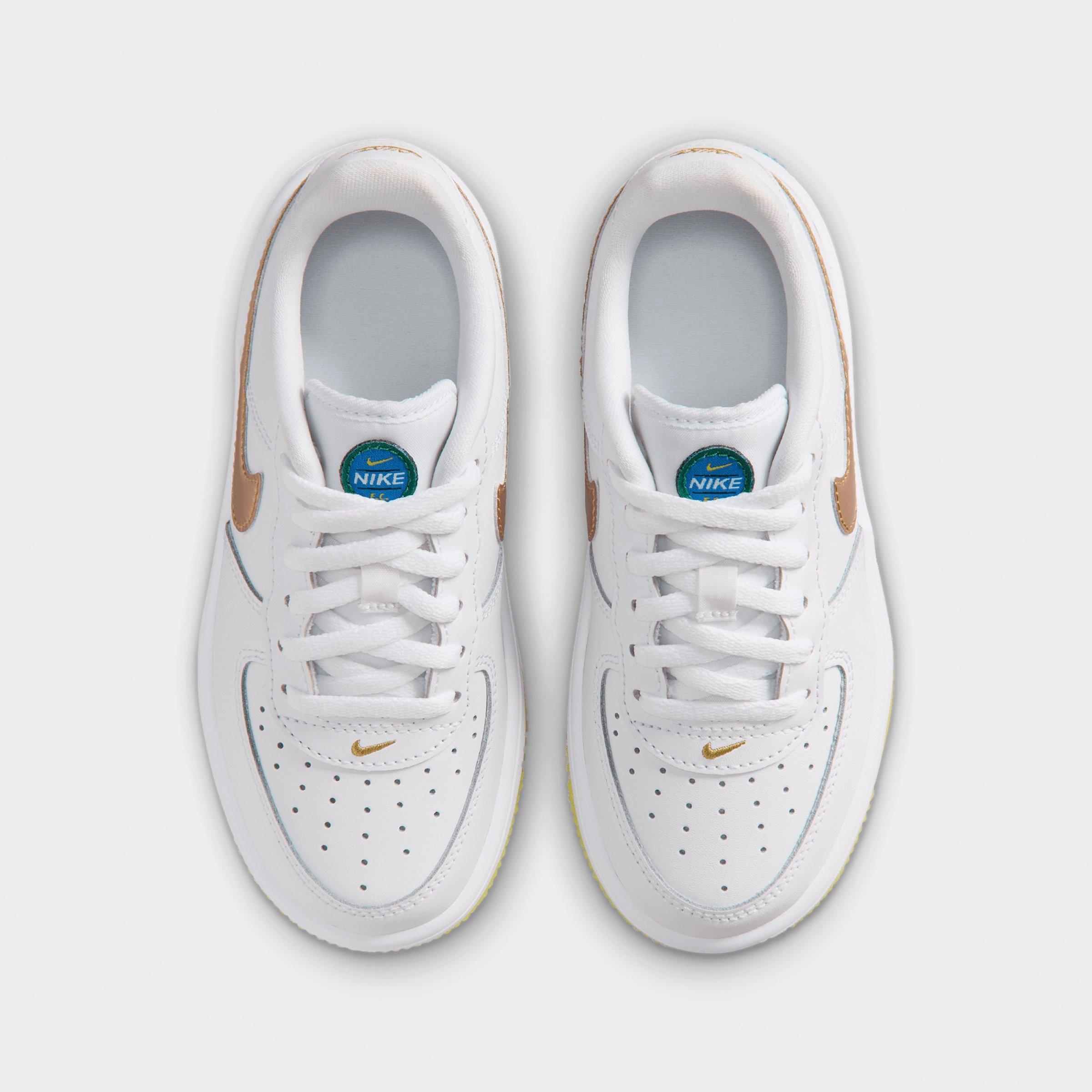 Little Kids' Nithtke Force 1 Low Casual Shoes - White/Soar/Sonic Yellow/Metallic Gold - Top view