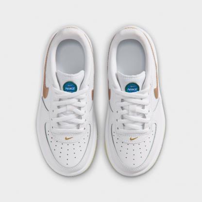 Little Kids' Nithtke Force 1 Low Casual Shoes - White/Soar/Sonic Yellow/Metallic Gold - Top view