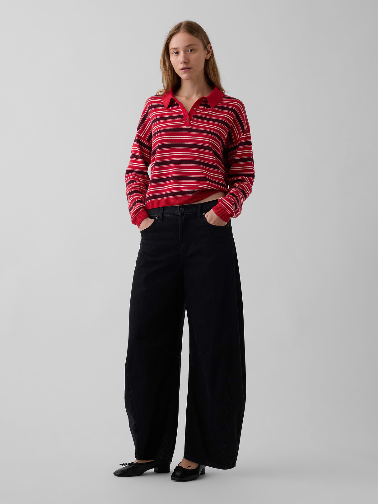 100% Cotton Relaxed Polo Sweater - Brown & red stripe