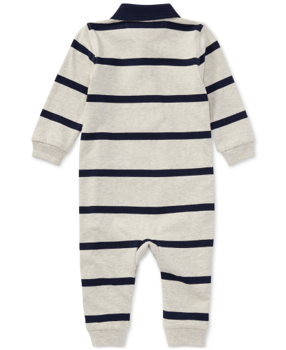 Polo Ralph Lauren Baby Boys Striped Rugby Cotton Coverall - Light Heather Multi