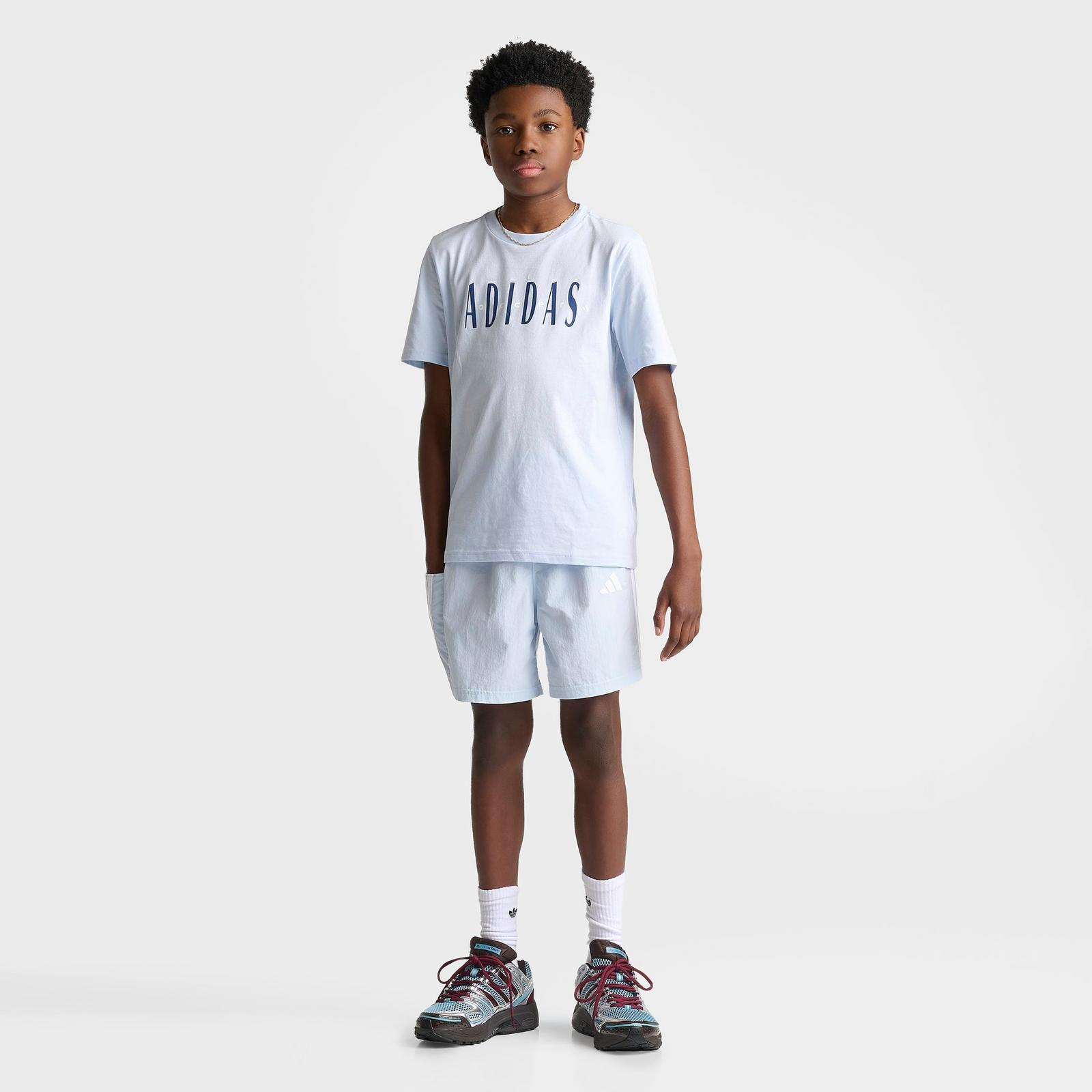 Big Kids' adidas 3-Stripes Woven Shorts - Crystal Sky - view 2