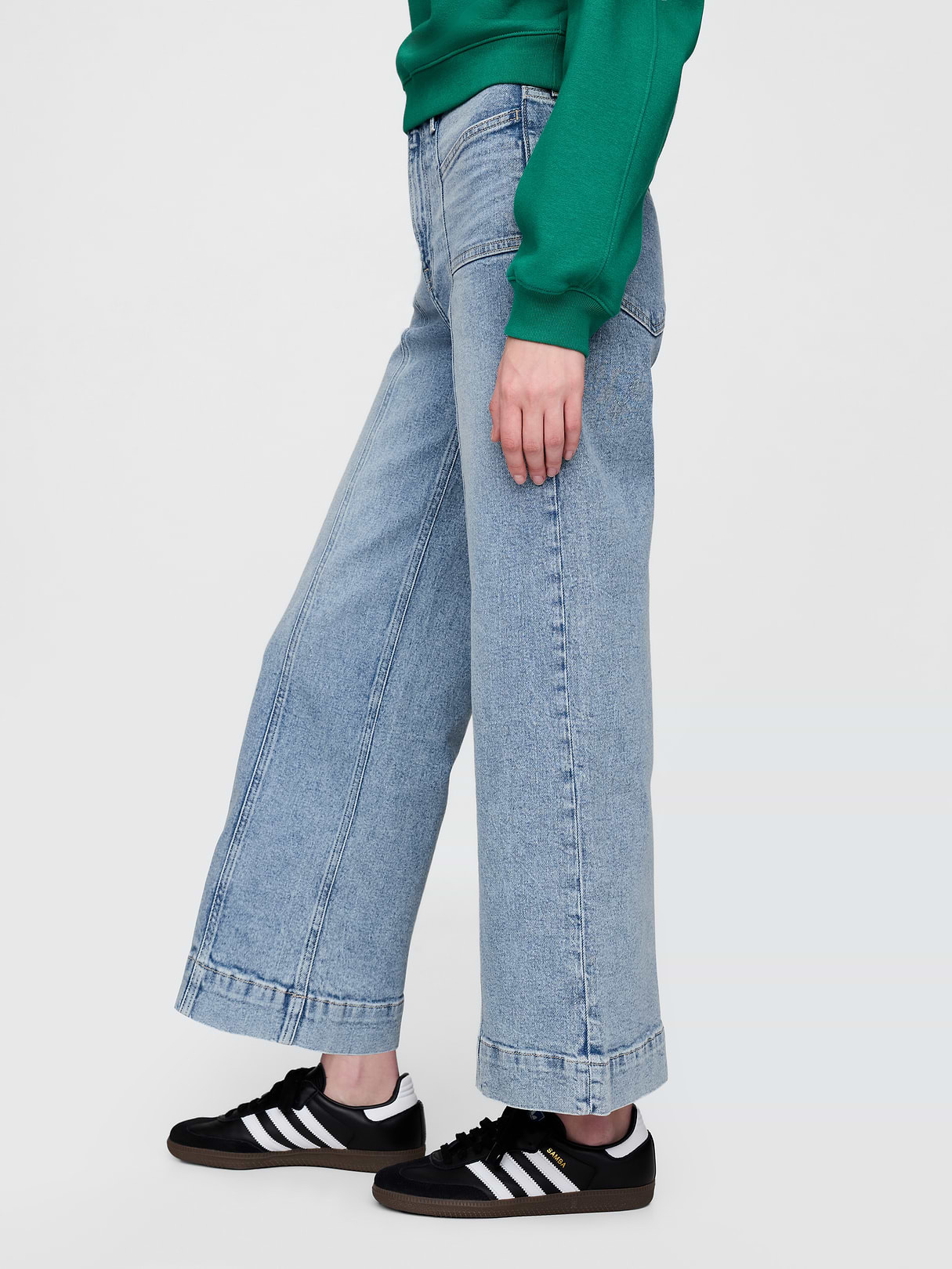 High Rise Stride Wide-Leg Ankle Jeans - Light wash