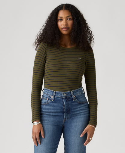 Levi's Women's Hayes Long-Sleeve Top - Gemini Stripe Olive Night