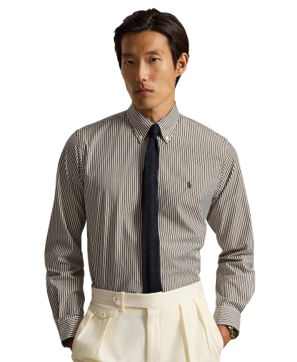 Polo Ralph Lauren Men's Stretch Poplin Shirt - Nutmug Brown White1