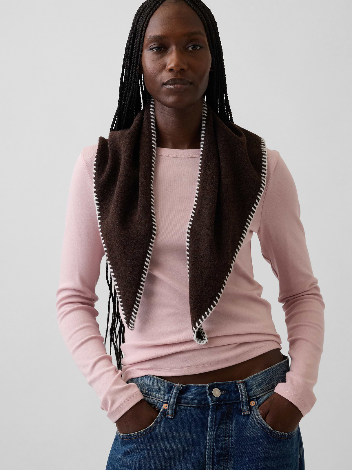 CashSoft Whipstitch Bandana Scarf - Terra brown