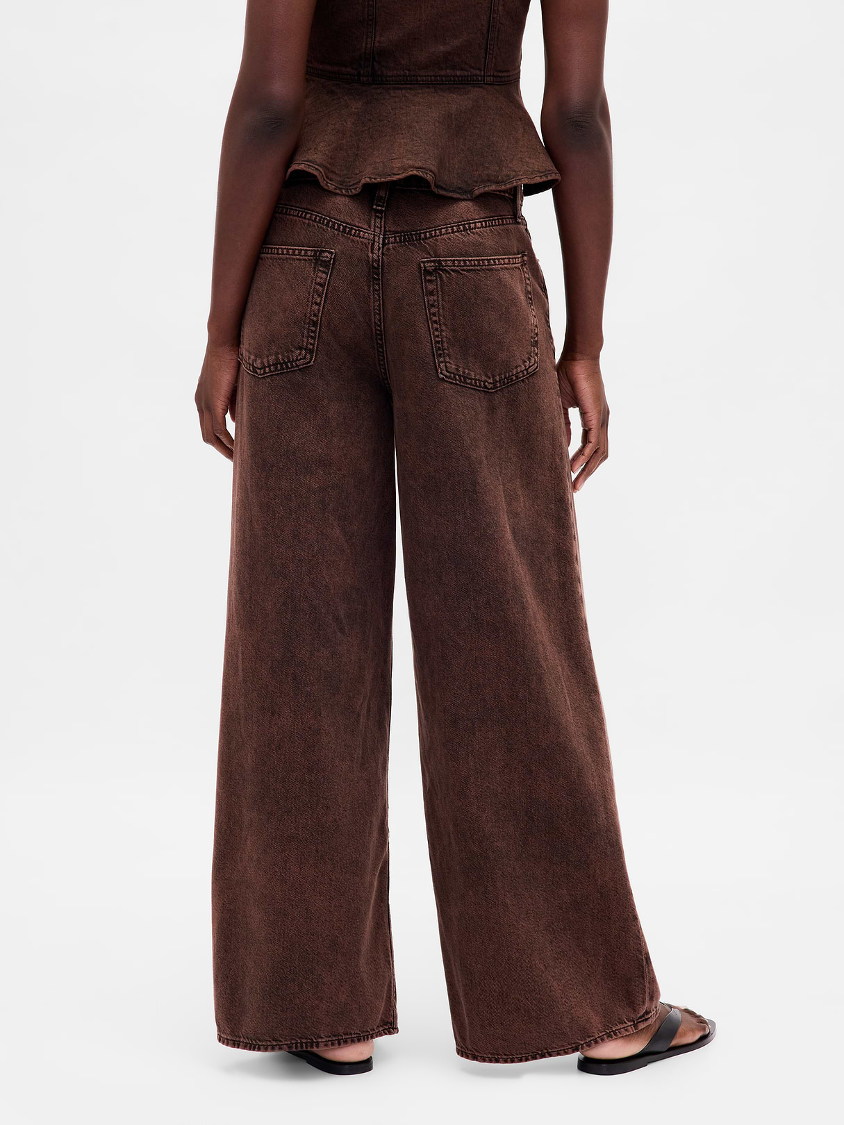 Mid Rise Denim Stripe Baggy Jeans - Dark brown