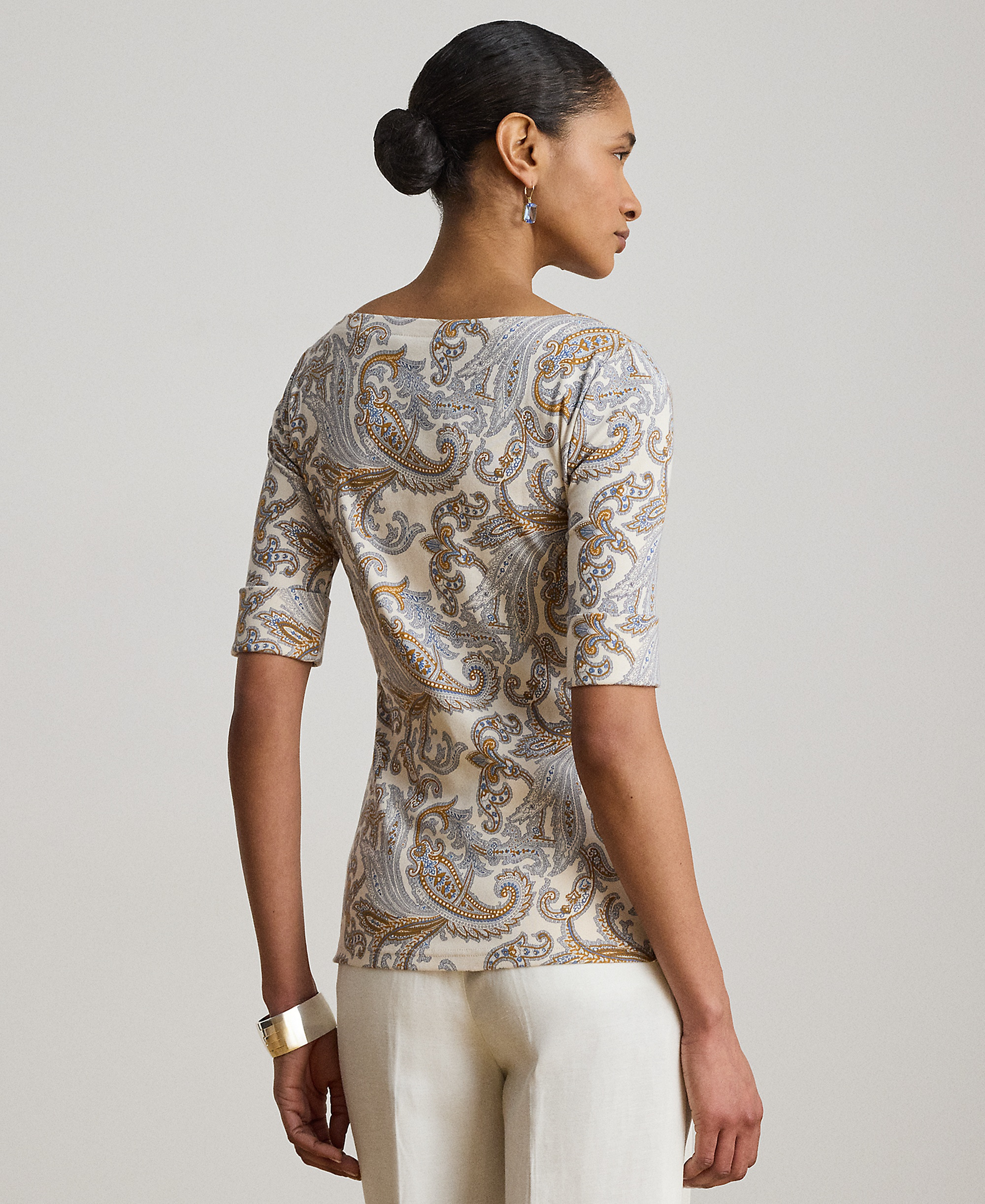 Lauren Ralph Lauren Women's Boat Neck Short-Sleeve Blouse - Cream Multi