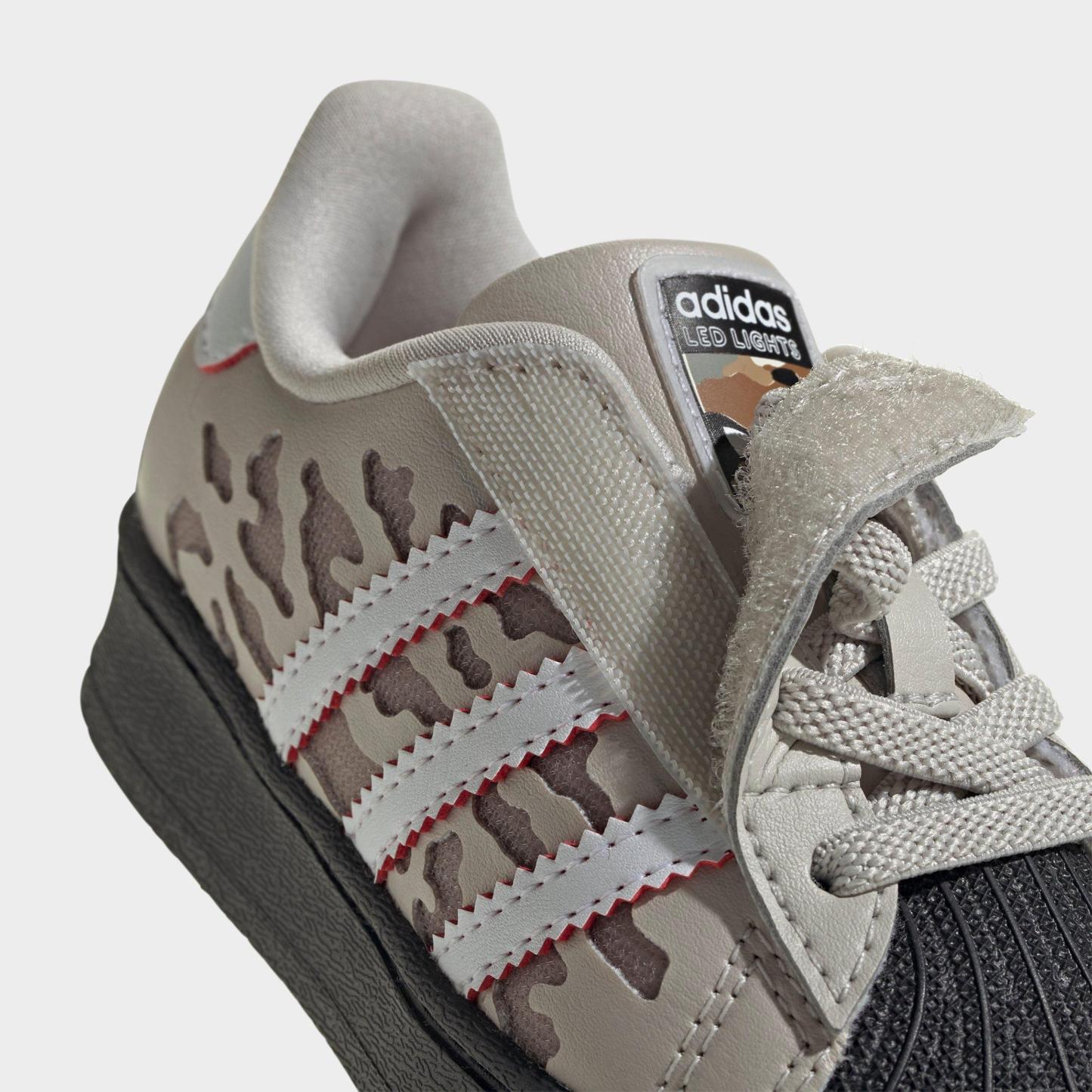 Kids' Toddler adidas Originals Superstar LED Lights Comfort Closure Stretch Lace Casual Shoes - Wonder Alumina/White/Black - Detail shot