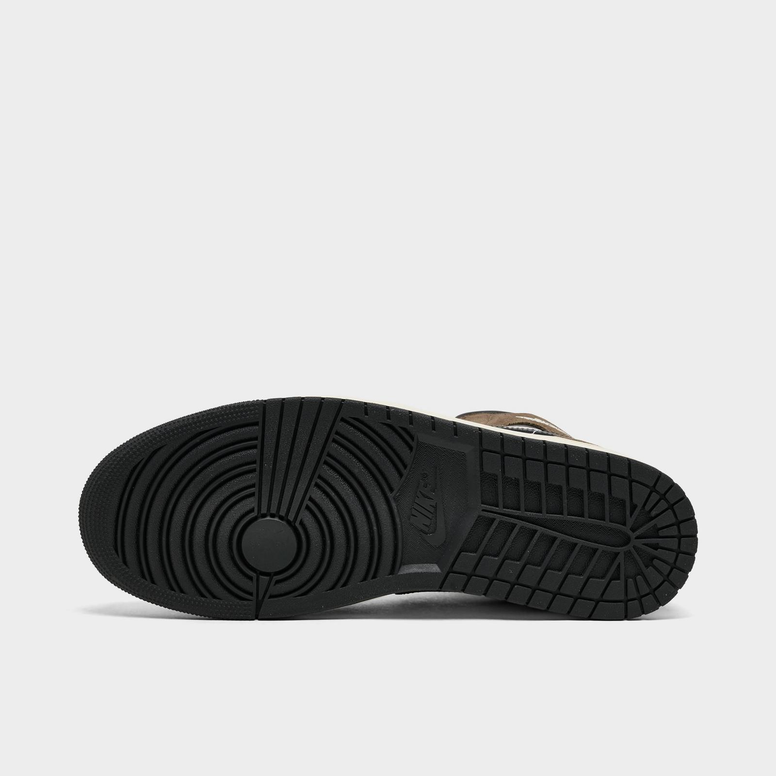 Men's Air Jordan Retro 1 Mid Casual Shoes - Black/Palomino/University Red/Phantom - Left shoe facing left. Outside of the shoe. - view 6