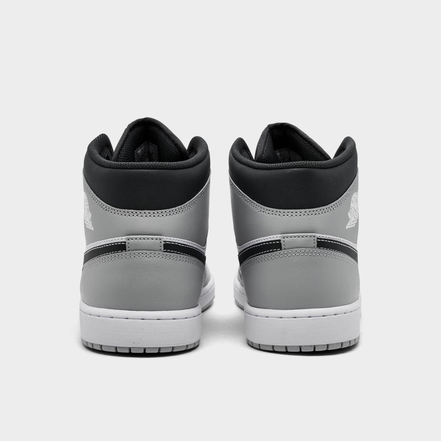 Men's Air Jordan Retro 1 Mid Casual Shoes - Light Smoke Grey/White/Anthracite - Left shoe facing left. Outside of the shoe. - view 4