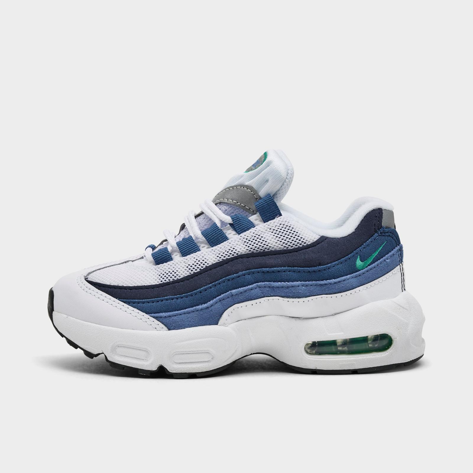 Little Kids' Nike Air Max 95 Casual Shoes - White/Emerald Green/Lake Blue