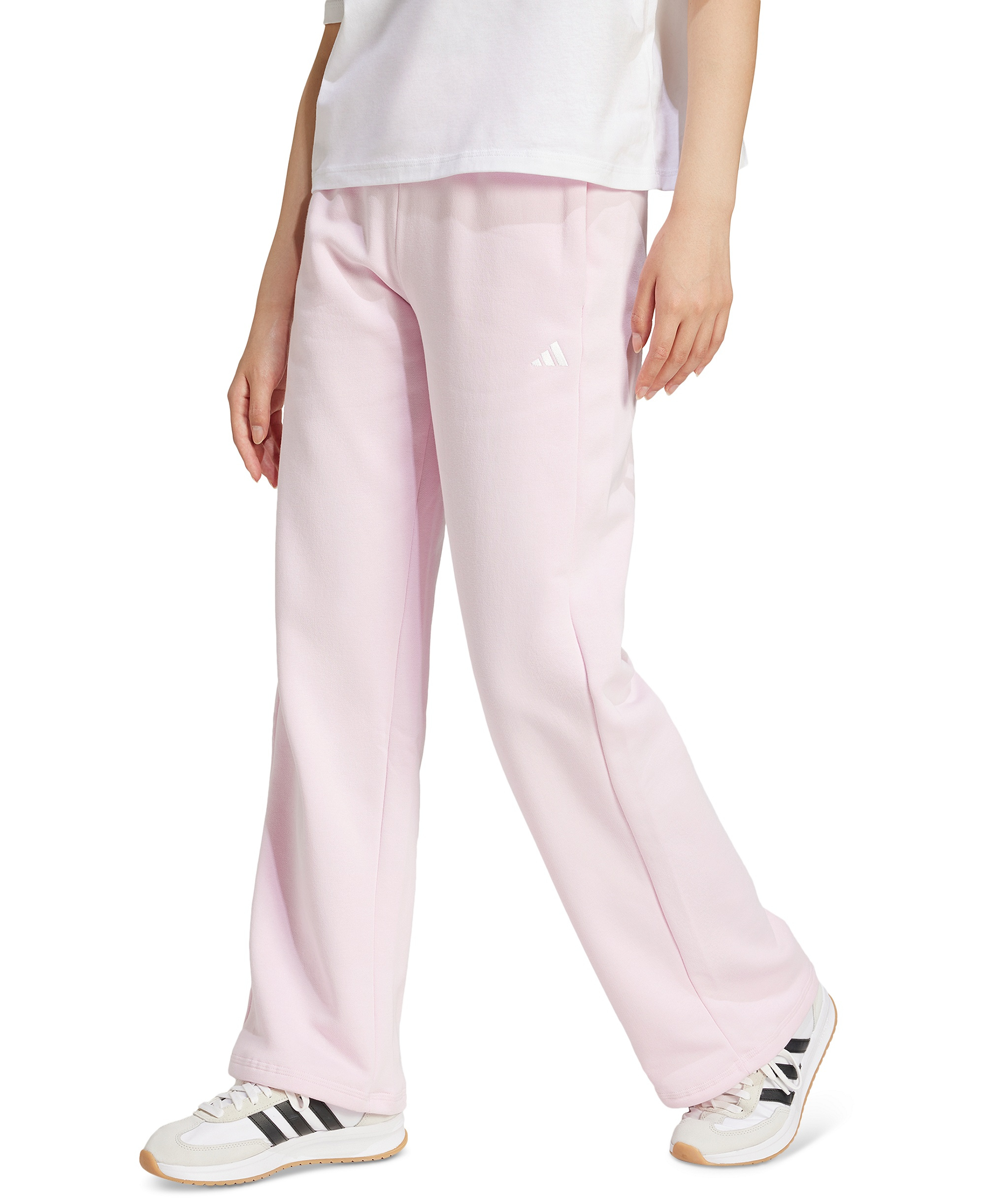 adidas Women's Essentials Small Logo Feel Cozy Open Hem Pants - Clear Pink/White