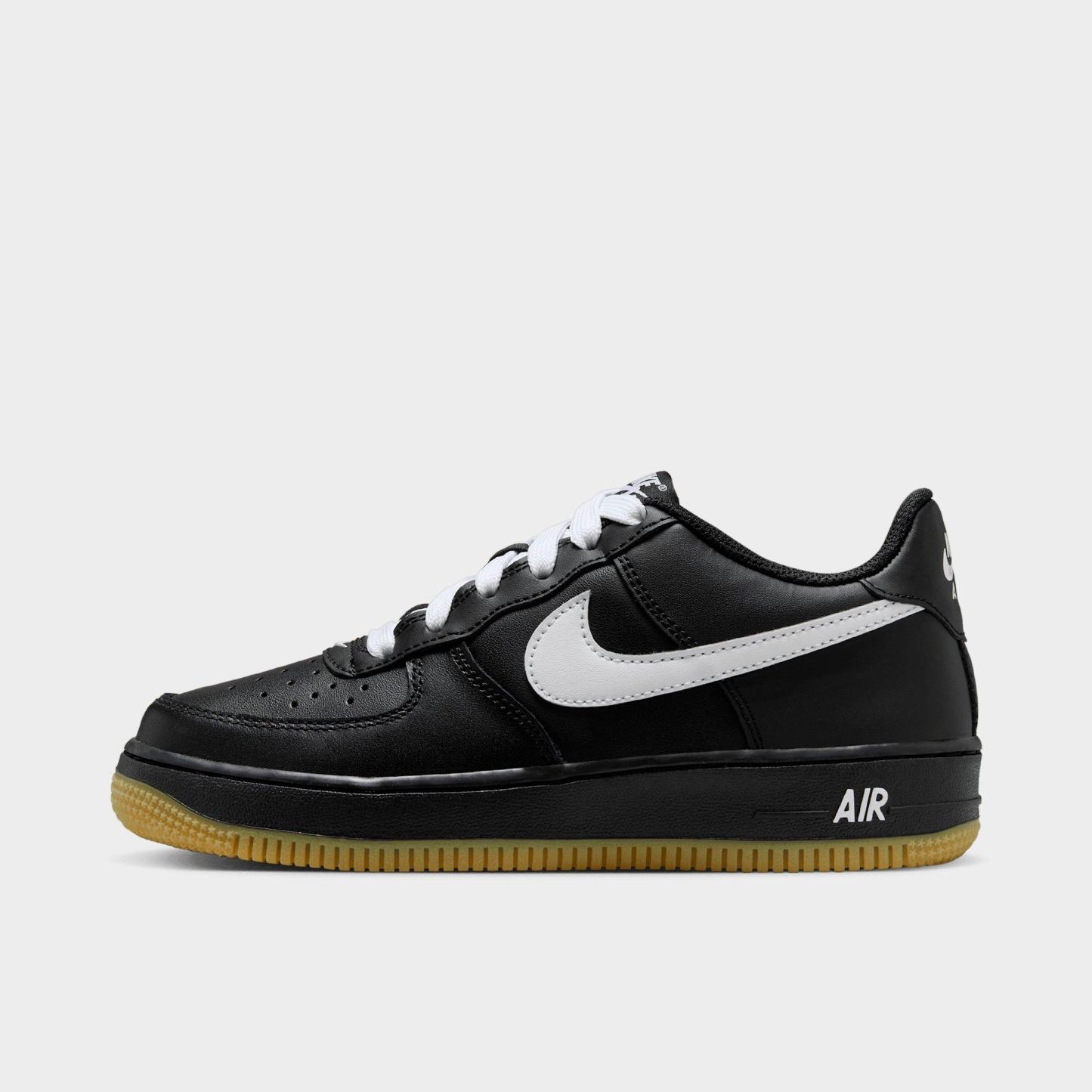 Big Kids' Nithtke Air Force 1 LV8 1 Casual Shoes - Black/Gum Light Brown/White - Left shoe facing left. Outside of the shoe.