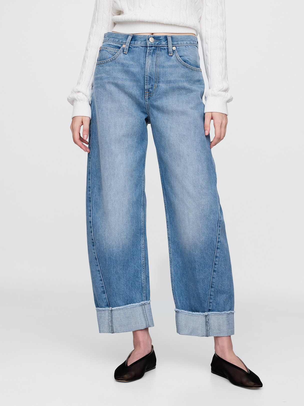 High Rise Barrel Jeans - Cuffed light indigo