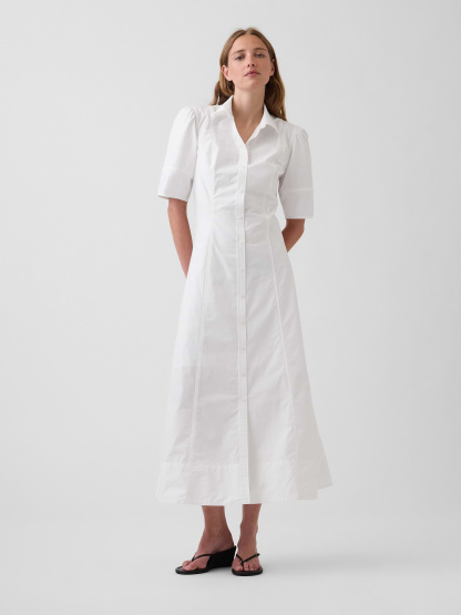 Barrel-Sleeve Maxi Shirtdress - Optic white