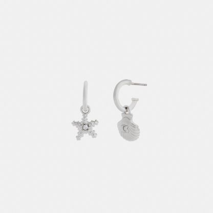 Seashells Huggie Earrings - Silver