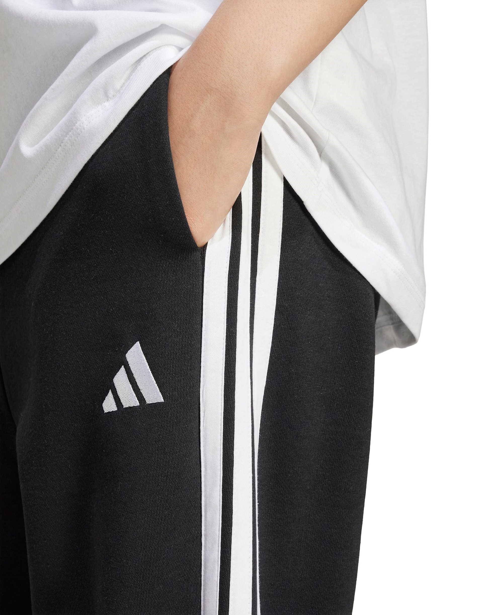 adidas Women's Essentials 3-Stripes Pull-On Fleece Loose Pants - Black/White
